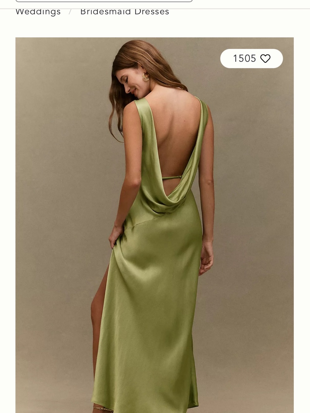 BHLDN Olive Green Satin Cowl Neck Maxi Dress - Picture 2 of 13